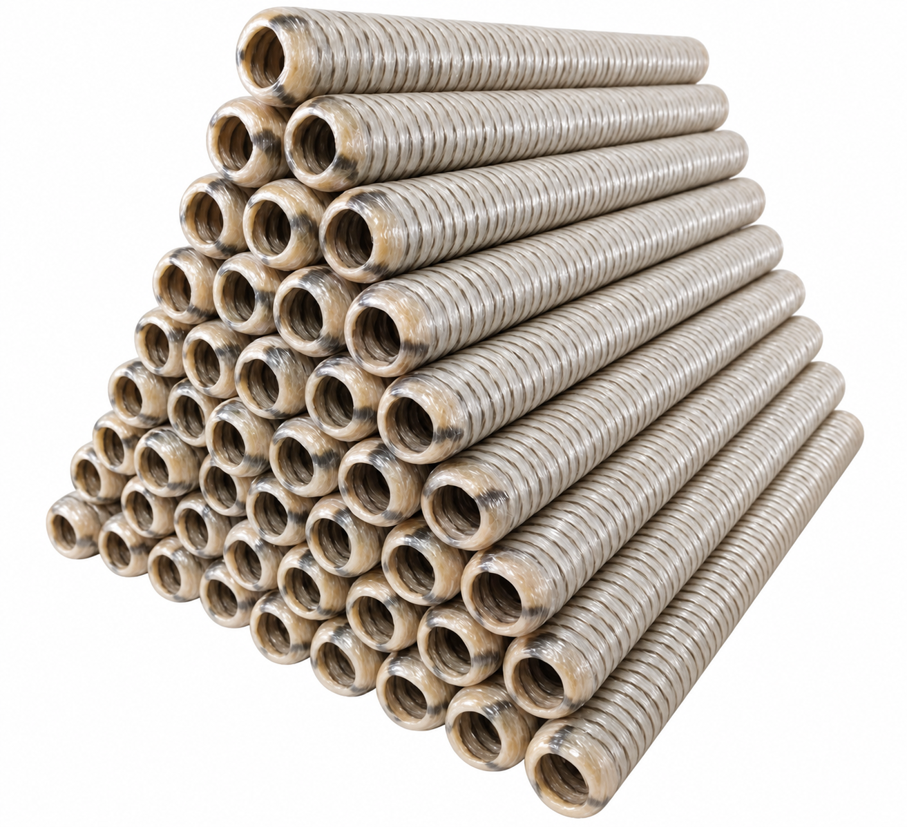 Natural cellulose casings stacked in a pyramid