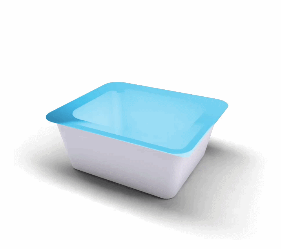 White tray with blue closing film