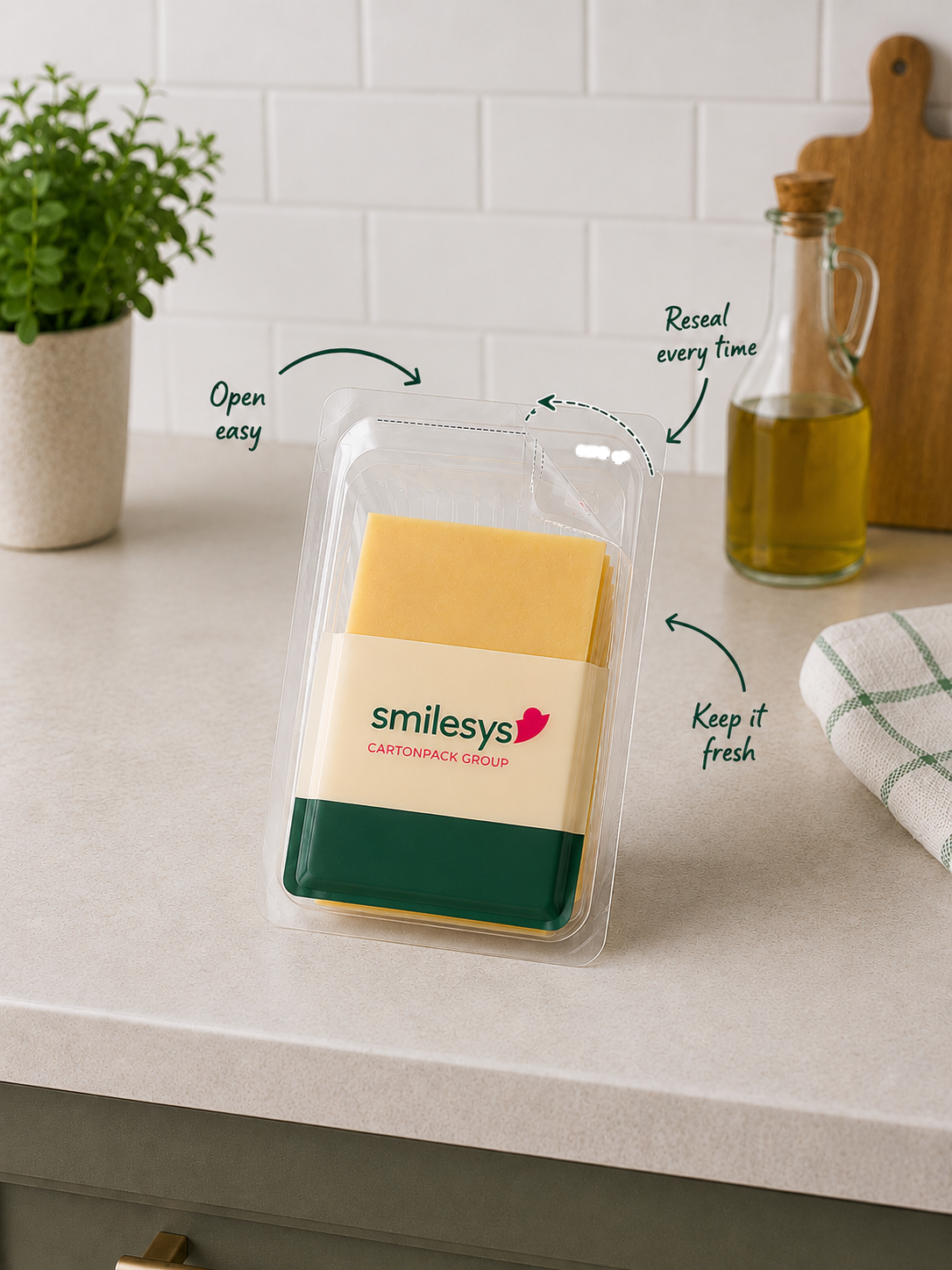 Smilesys reclosable pack with sliced cheese